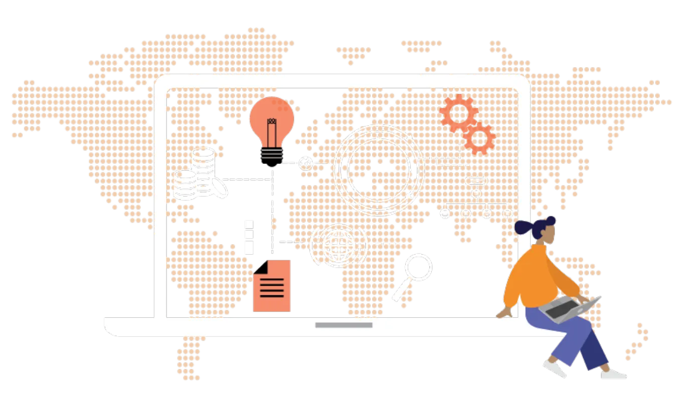 digital screen with technology processes in flow